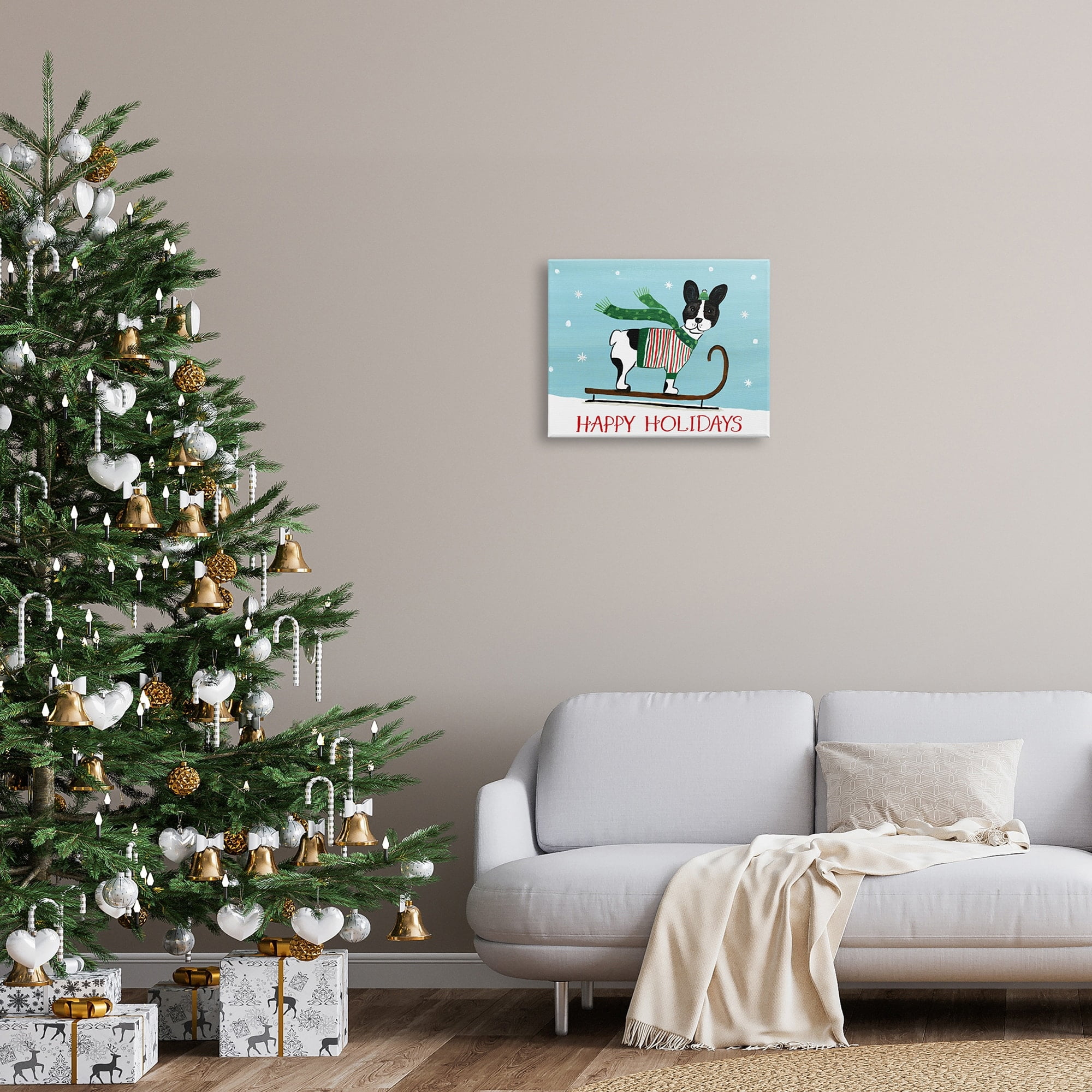 Dog Sledding Holiday Snowscape Scene Falling Snowflakes Animals & Insects Painting Gallery-Wrapped Canvas Print Wall Art