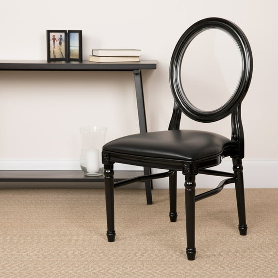 BizChair 2 Pk. 900 lb. Capacity King Louis Chair with Transparent Back, Black Vinyl Seat and Black Frame