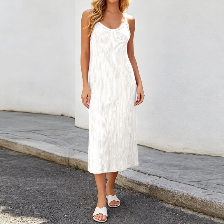 midi slip dress casual Serisse Women's Casual Elegant Ruffle Hem Slit Design Midi Slip Dress For  Party Vacation And Gathering Beige Summer