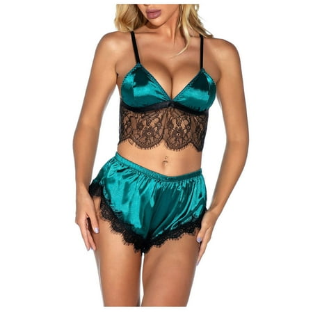 

Pedort Lingerie Women Lingerie Set High Waisted Underwire Lingerie With Belt Lace (Green L)