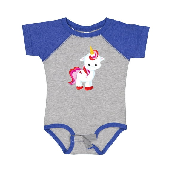 Inktastic Cute Little Unicorn With Red And Pink Mane, Hearts Girls Baby Bodysuit