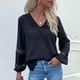 thumbnail image 4 of Blusa Manga Larga Costuras De Encaje Cuello En V Color Puro Tops Casuales De Moda para Mujer, 4 of 7