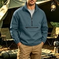 thumbnail image 2 of IROINNID Men Solid Stand Collar Half Zip Pullover Wind Jacket, Zip Chest Pocket Elastic Cuff Raglan Lightweight Outdoor Casual Top For Spring Autumn Daily Travel Hiking Wear(Blue,L), 2 of 9