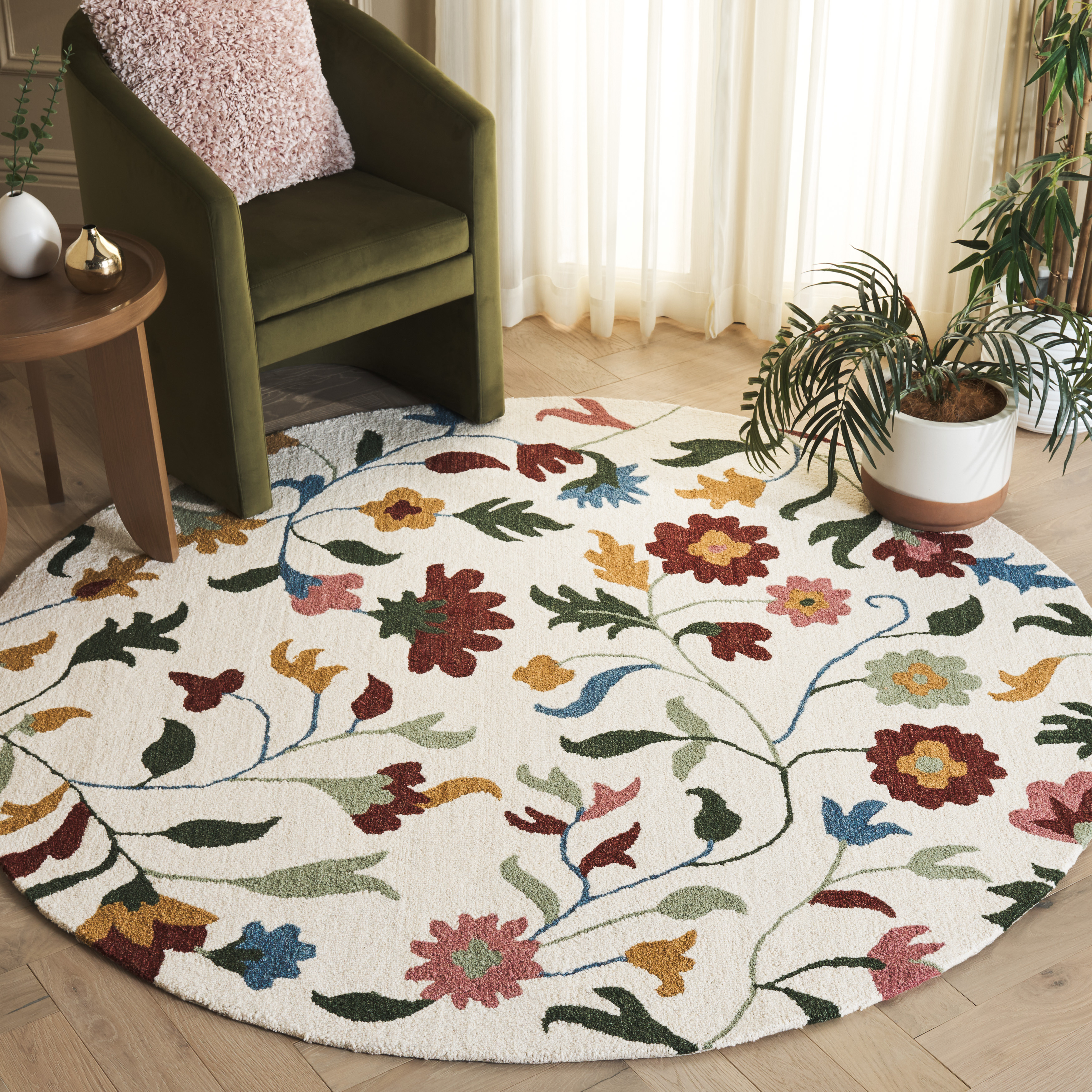 SAFAVIEH Blossom Kieron Floral Area Rug, Ivory/Red, 6' x 6' Round