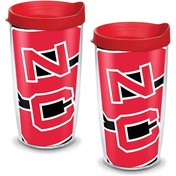 Tervis North Carolina State University Colossal Wrap Tumbler with Red Lid (2 Pack), 16 oz, Clear