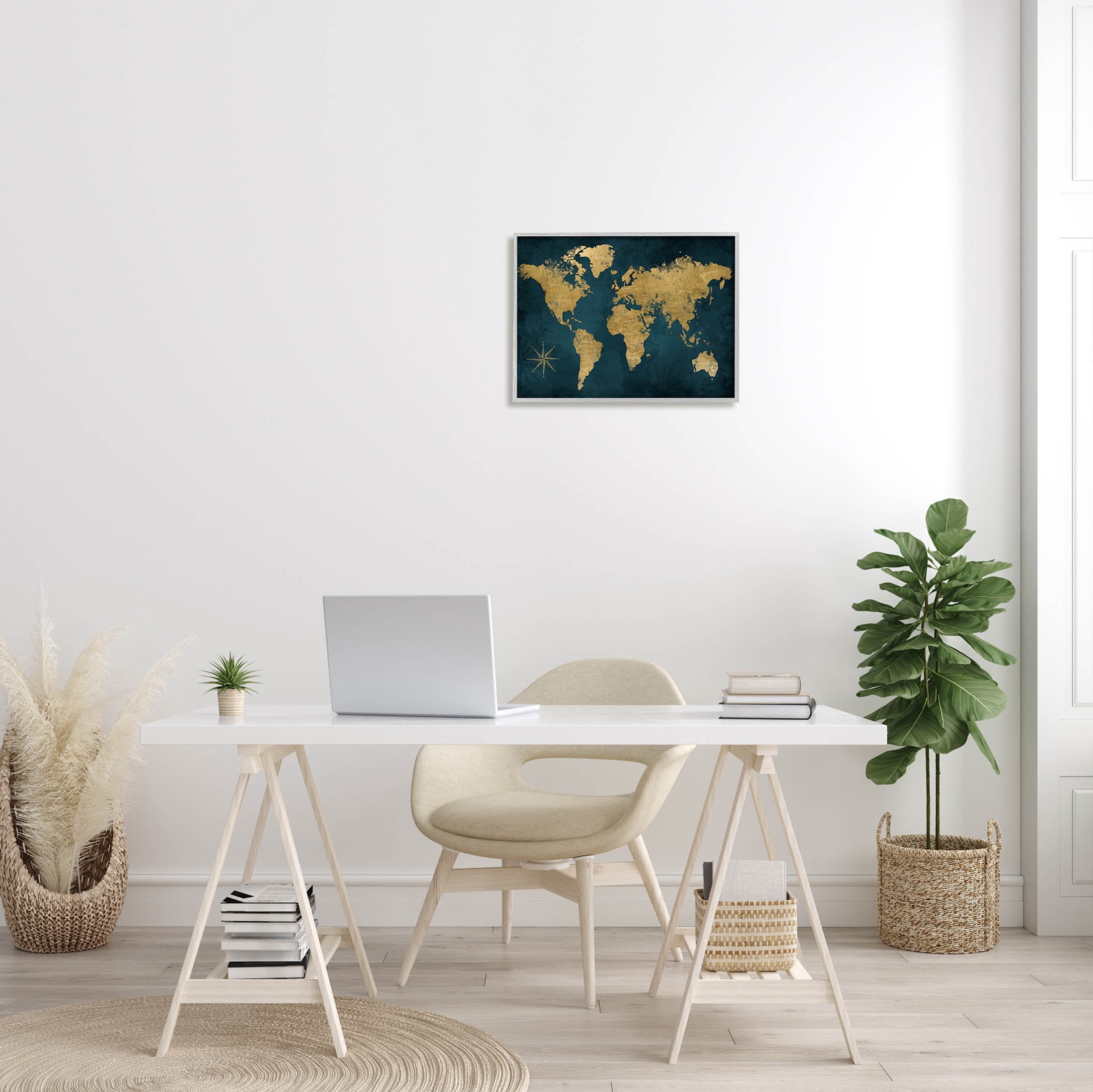Stupell Industries Blue Compass Pattern Map Graphic Art Gray Framed Art Print Wall Art, Design by Natalie Carpentieri