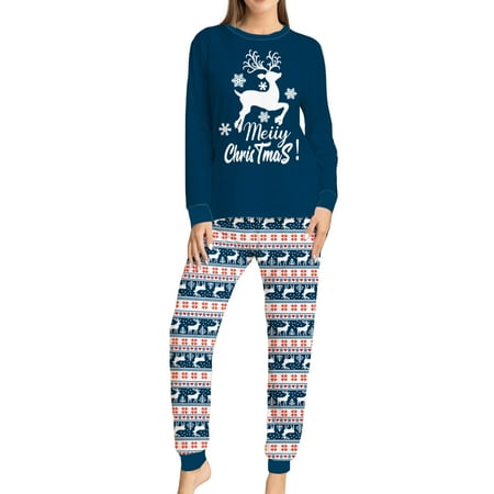 

Avamo Mommy Dad Child Casual Elk Printed PJ Sets Long Sleeve Xmas Pjs Nightwear Letters Print Holiday Sleepwear Blue Baby 18
