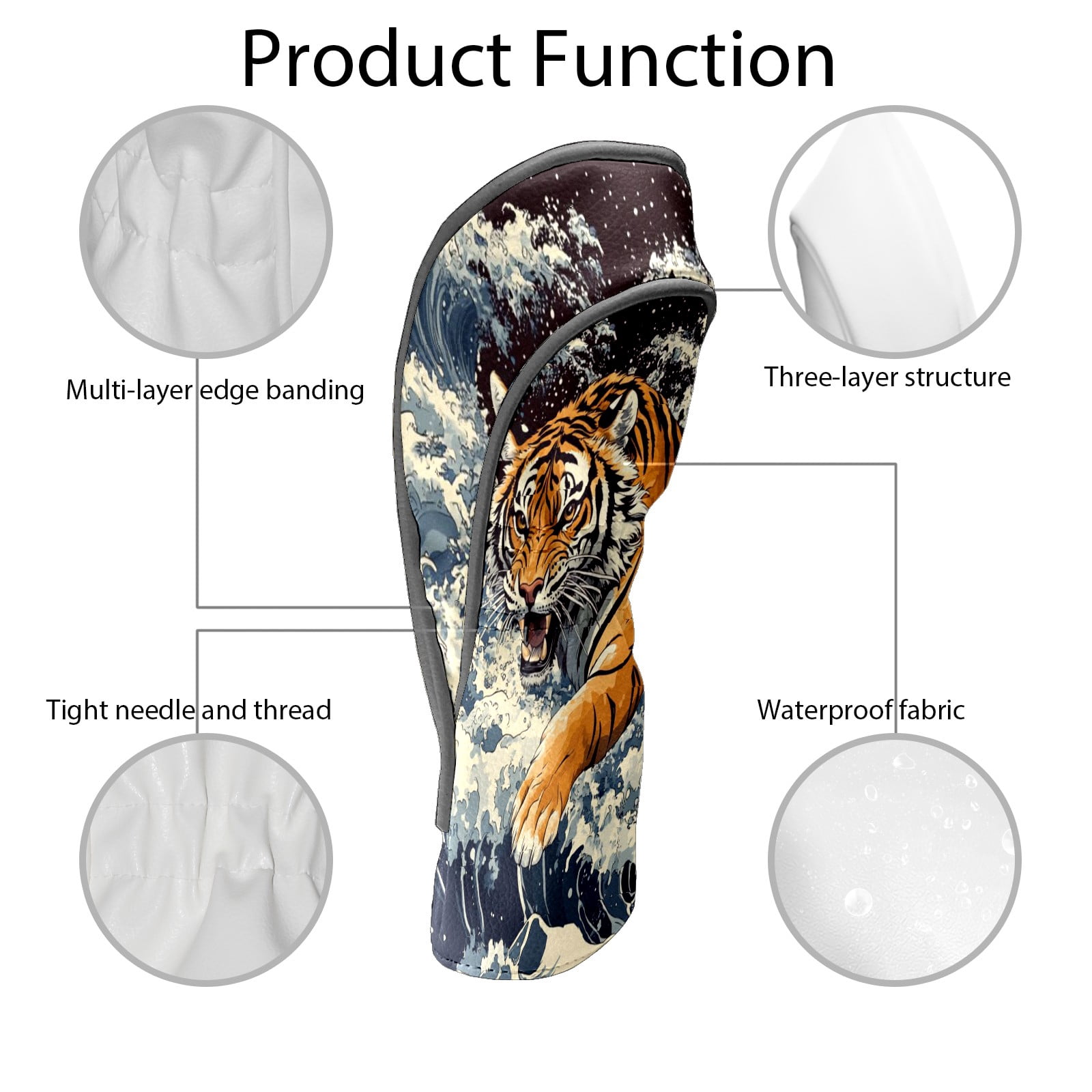 Golf Club Covers PU Leather Waterproof Head Covers for Fairway Woods Hybrids Fierce Animals Unisex Fits Most Brands