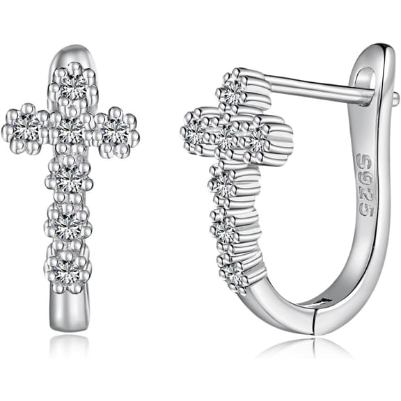 Cross Earrings 925 Sterling Silver Cross Hoop Earrings Cross Jewelry for Women