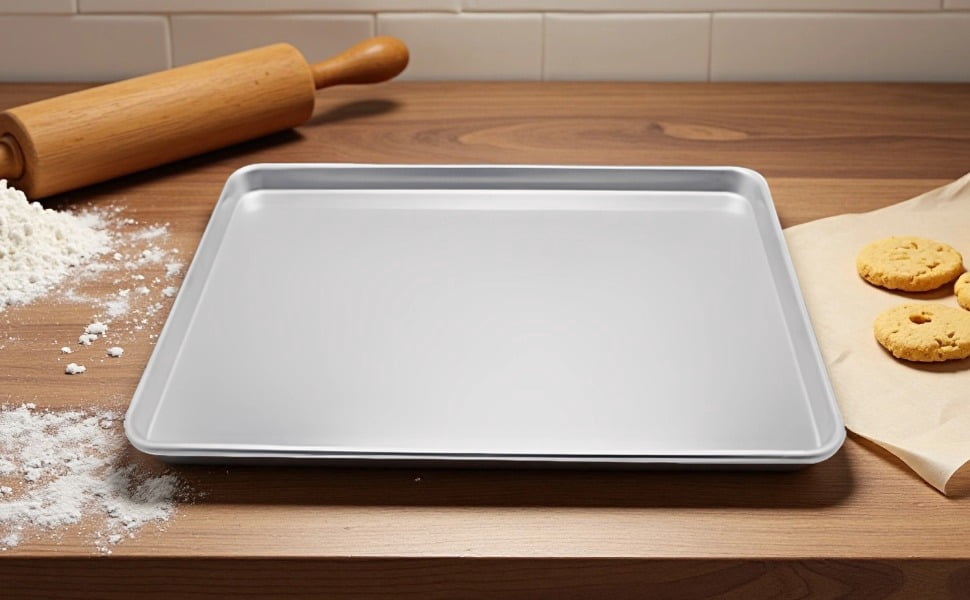 Aluminum Baking Sheet Pan, 9.6 x 13 in / 24.3 x 33 cm Commercial Aluminum Sheet Pan for Baking, Roasting, Toasting, Bun Pan with Flat Surface, Thick & Long-Lasting, Easy to Clean, Silver