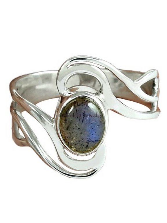 925 Silver Jewelry, Natural Labradorite Gemstone Ring, Unique Ring, Wedding Ring, Blue Fire Oval Ring, Promise Ring, Boho Ring, Antique Ring, Gothic Ring, June Birthstone (Labradorite, Size 7)