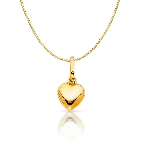 Ioka-14K Yellow Gold Plain Heart Charm Pendant with 0.6mm Box Chain Necklace - 16"