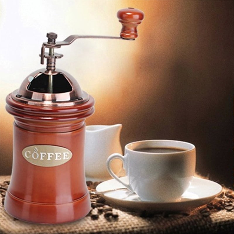 Manual Coffee Grinder Wood Vintage Hand Crank Coffee Mill with Adjustable Gear Setting Ceramic Burr