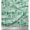 thumbnail image 1 of Soimoi Green Heavy Satin Fabric Text & Monuments Architectural Print Fabric by Yard 54 Inch Wide, 1 of 5
