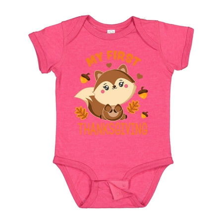 

Inktastic My 1st Thanksgiving with Squirrel and Acorns Gift Baby Boy or Baby Girl Bodysuit