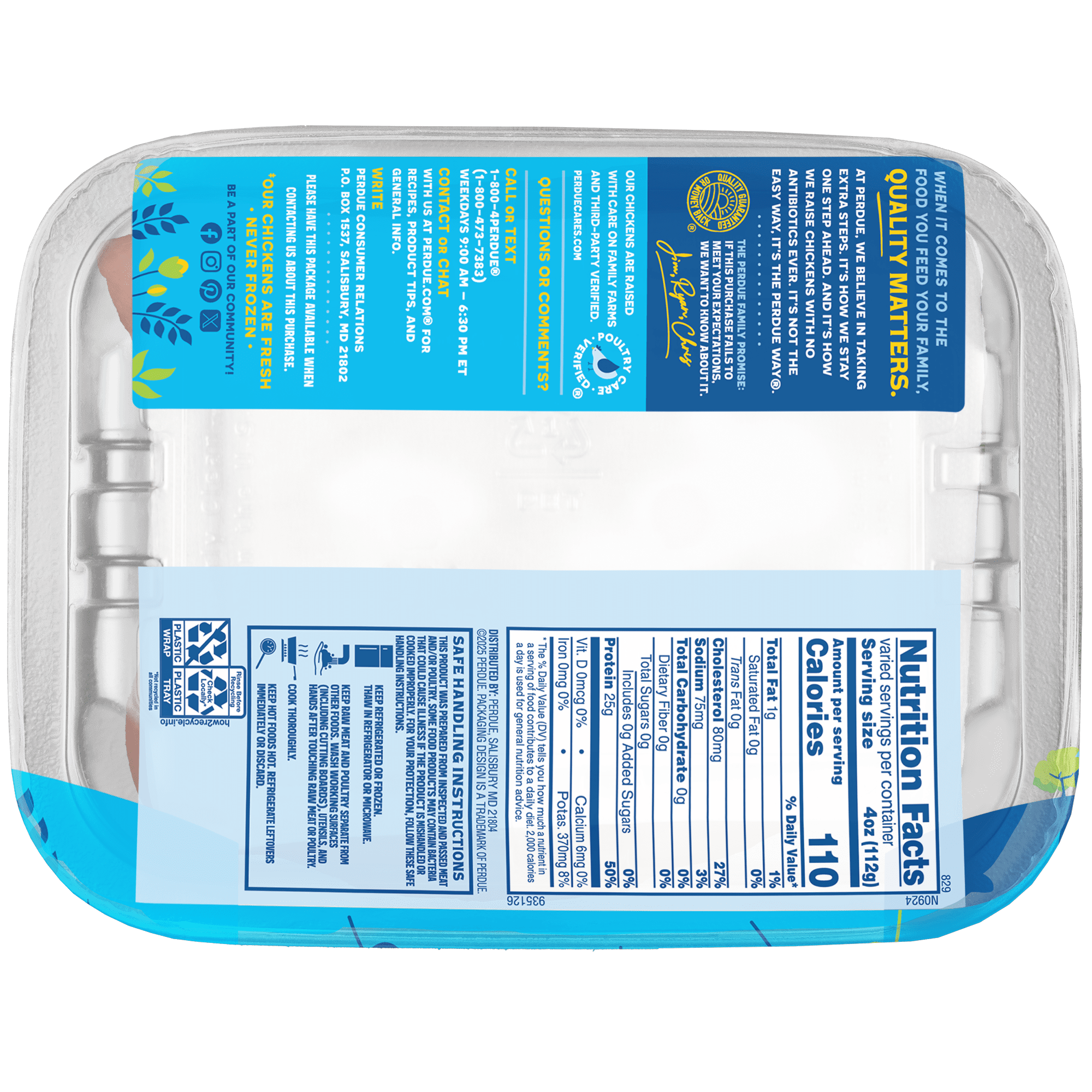 Perdue, No Antibiotics Ever, Fresh Boneless Skinless Chicken Breast, 0.70-2.90 lb. Tray