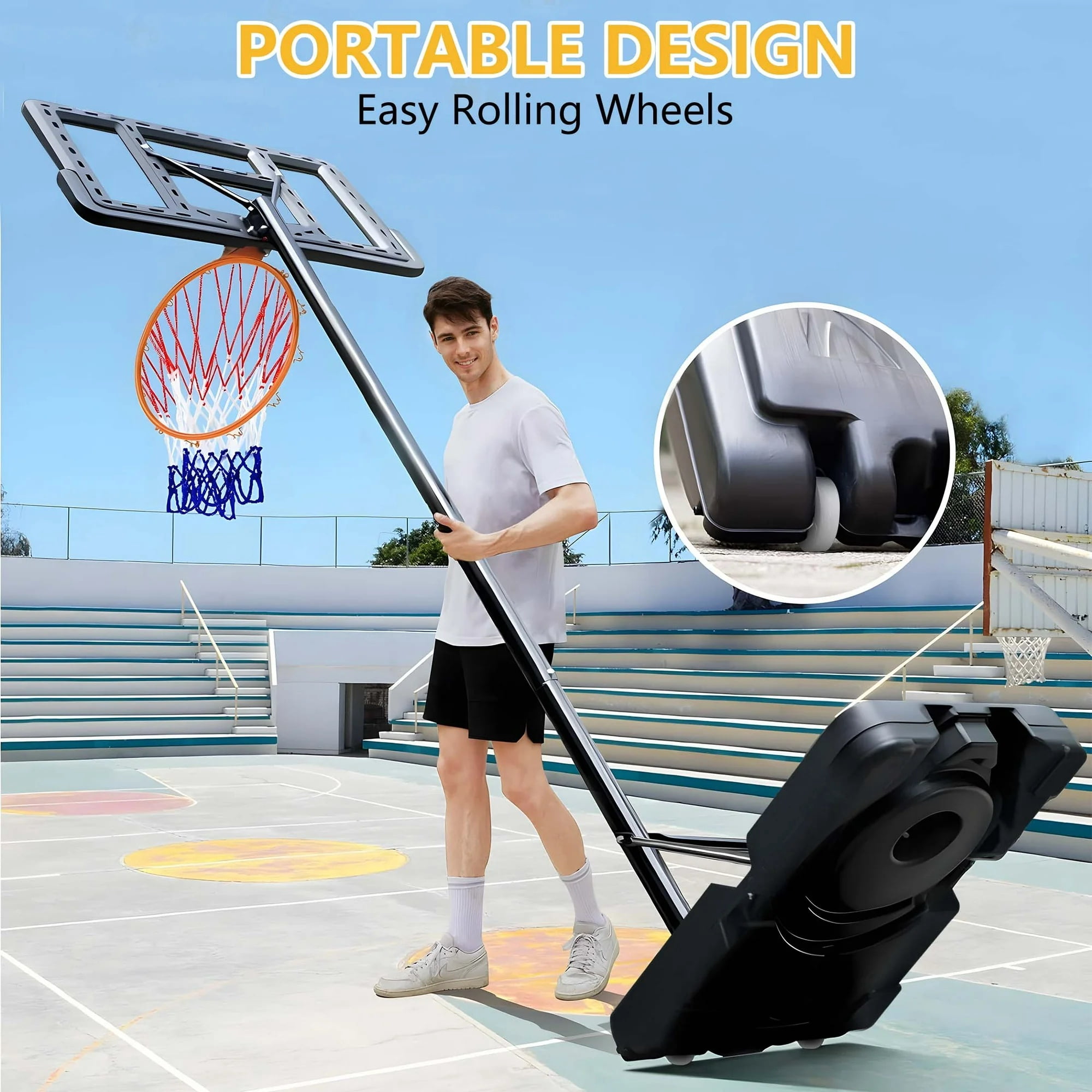 4.9-10FT Height Adjustable Basketball Hoop Outdoor/Indoor, SHINPT Portable Basketball Hoop with Wheels for Kids and Adults, Basketball Hoop with 44 inch Backboard for Backyard, Black Play Equipment