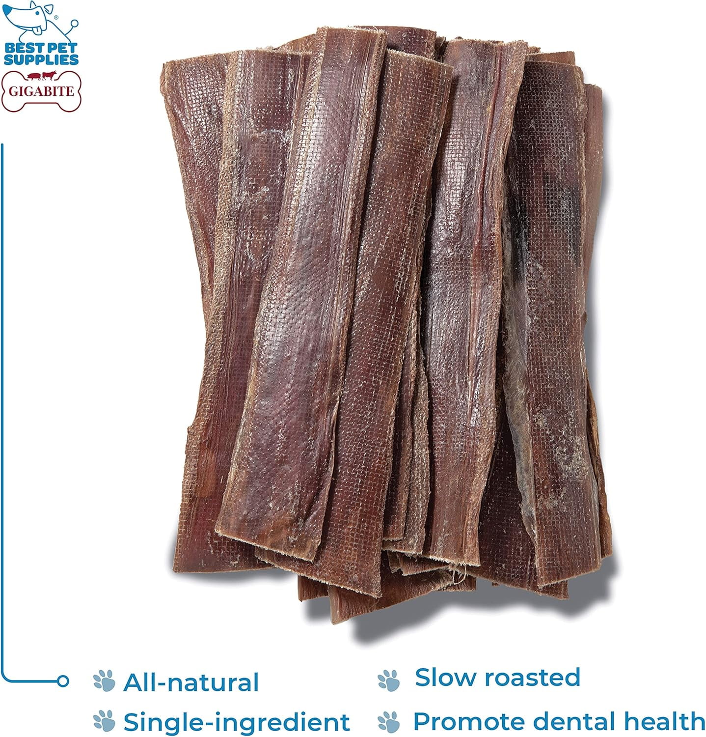 GigaBite 10 Inch Beef Gullet Jerky Strips (18 Pack) - All Natural, Free Range Beef Esophagus Taffy Dog Treat by Best Pet Supplies