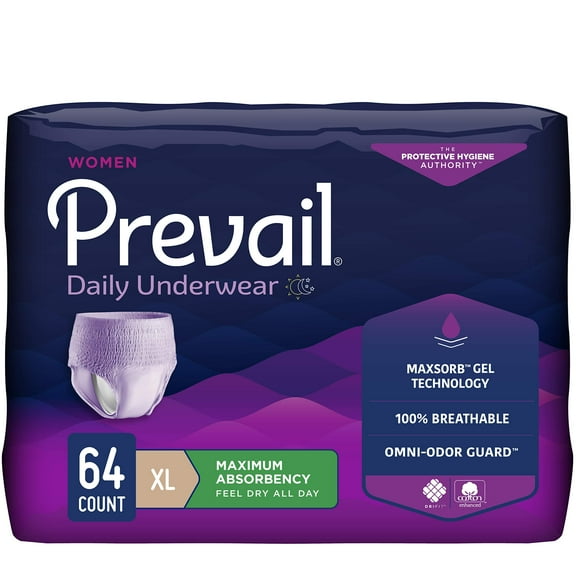 Prevail Proven | X-Large Pull-Up | Women’s Incontinence Protective Underwear | Maximum Absorbency | 64 Count