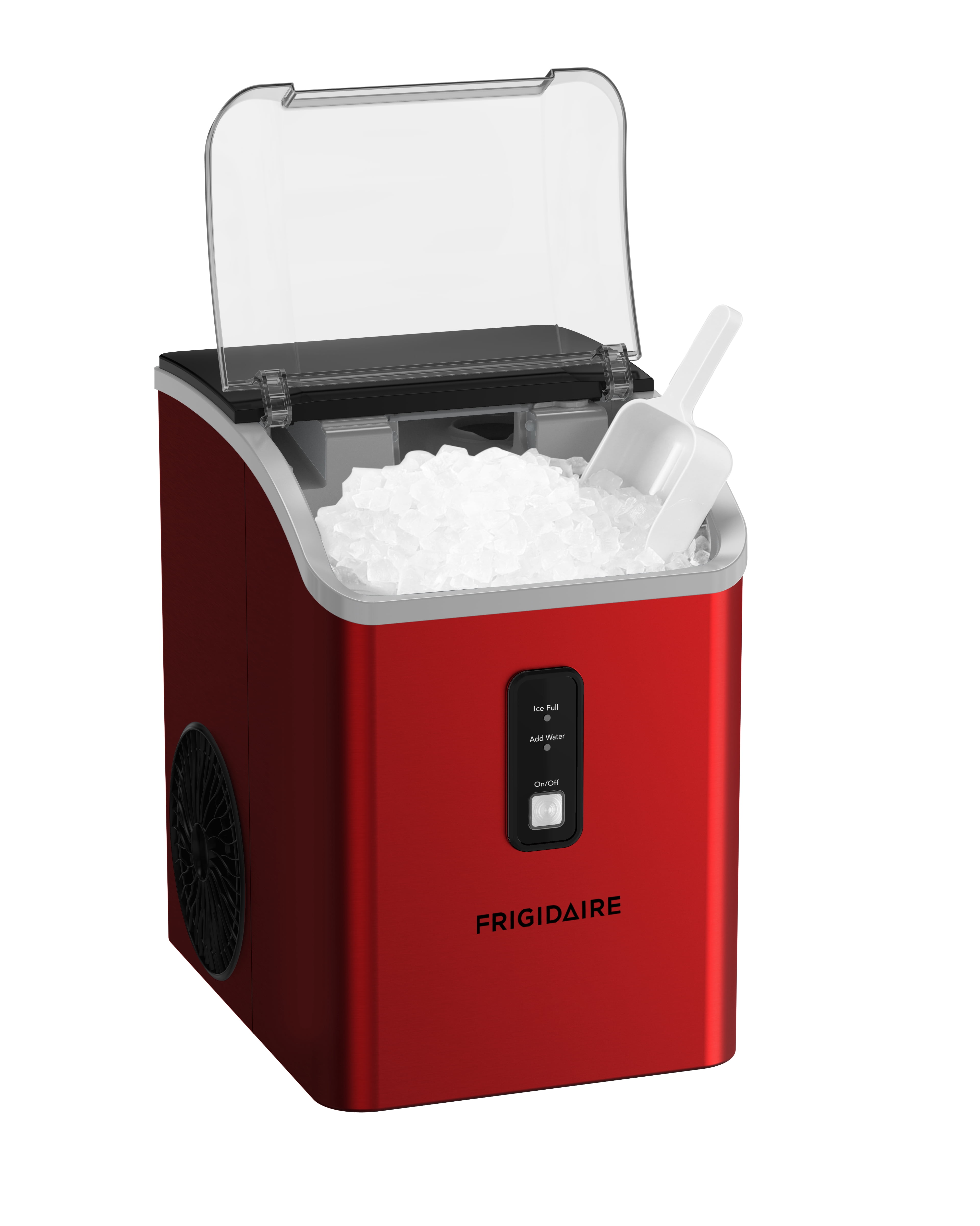 Frigidaire Nugget Ice Maker 33 Lbs, Red – Countertop Soft Pellet Ice Maker, Stainless Steel Ice Machine for Home, Kitchen, Bar