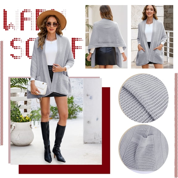 Molaner Women Knit Shawl Wrap Winter Soft Scarf with Pockets, 68.9 Inch Blanket Shoulder Wrap for Winter Christmas Commuting Shopping, Light grey