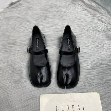 

Bailamos Women Flat Women s Square Toe Retro Single Shoes One Word Buckle Shallow Mouth Mary Jane Shoes Split Toe Shoes Sandals