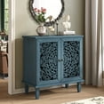 thumbnail image 3 of CQSXDA Vintage Hollow-Carved Accent Cabinet with Symmetrical Floral Design, with Adjustable Shelf and Solid Wood Legs 2-Door Sideboard for Living Room Entryway, Antique Blue, 3 of 10
