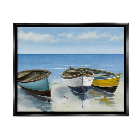 Stupell Industries Coastal Rowboats on Shore Transportation Painting Black Floater Framed Canvas Art Print Wall Art, 21 x 17