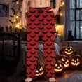 thumbnail image 6 of Adeawade Men Pants Halloween Festival Pajamas Bat Graphic Pj Bottoms Hallowmas Sleepwear Drawstring Pants With Pocket Wide Leg Slacks Casual Trousers Classic Home Wear Red M, 6 of 6