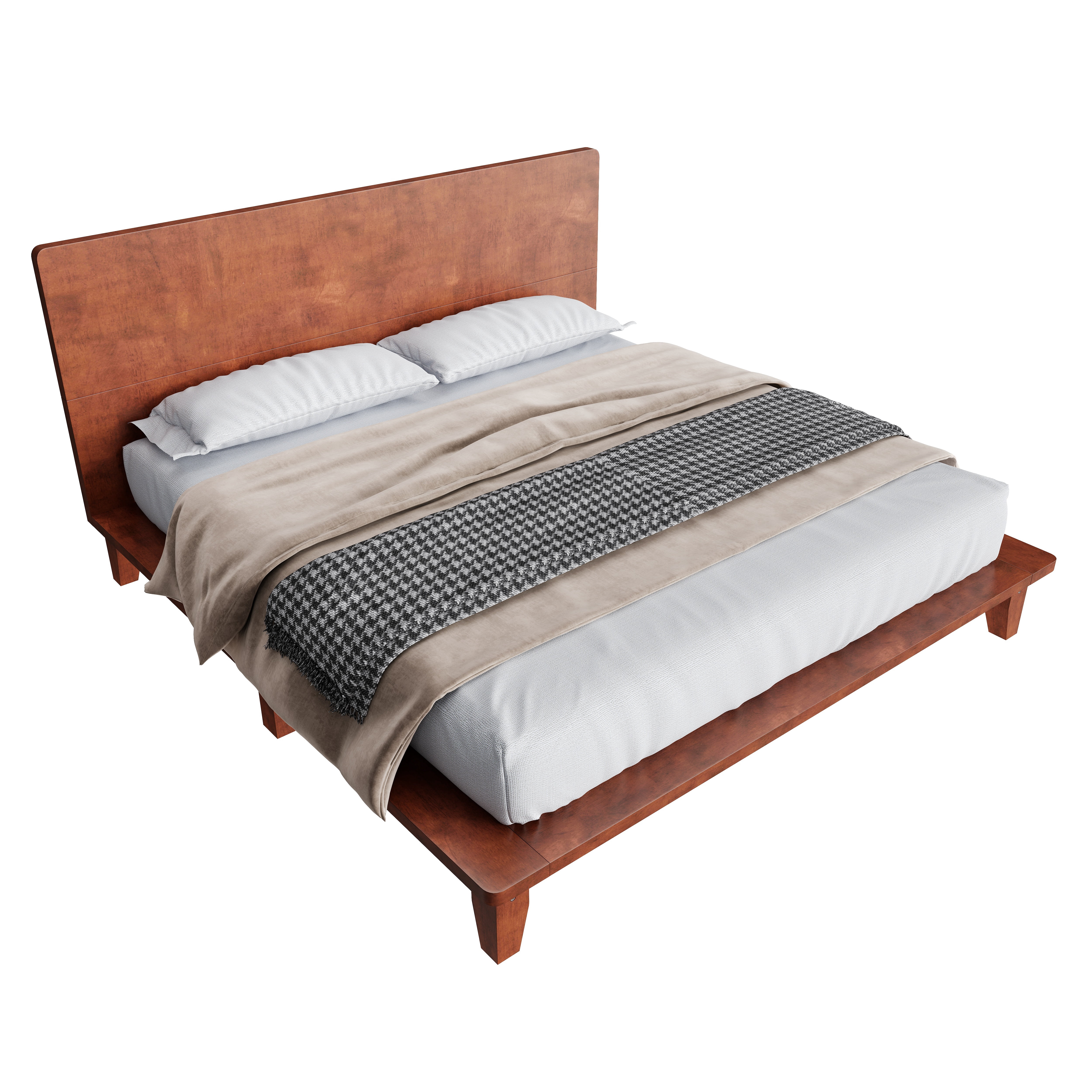 Euroco Wood King Size Platform Bed with Headboard, Brown