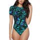 thumbnail image 1 of Fotbe Blue Floral with Butterflies Body de Mujer con Cuello Redondo y Mangas Cortas, Sin Mangas Ajustado, Suave, Cómodo y Básico-Medium, 1 of 7