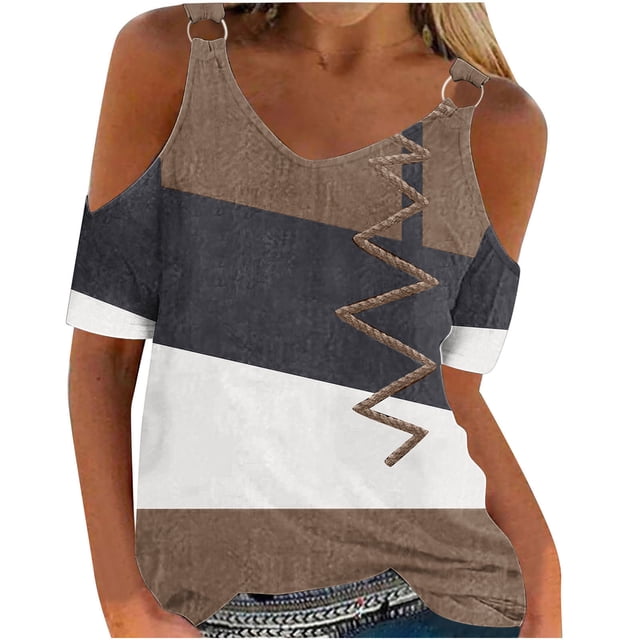 Womens Fashion Casual Print Short Sleeve Round-Neck Blouses Shirts