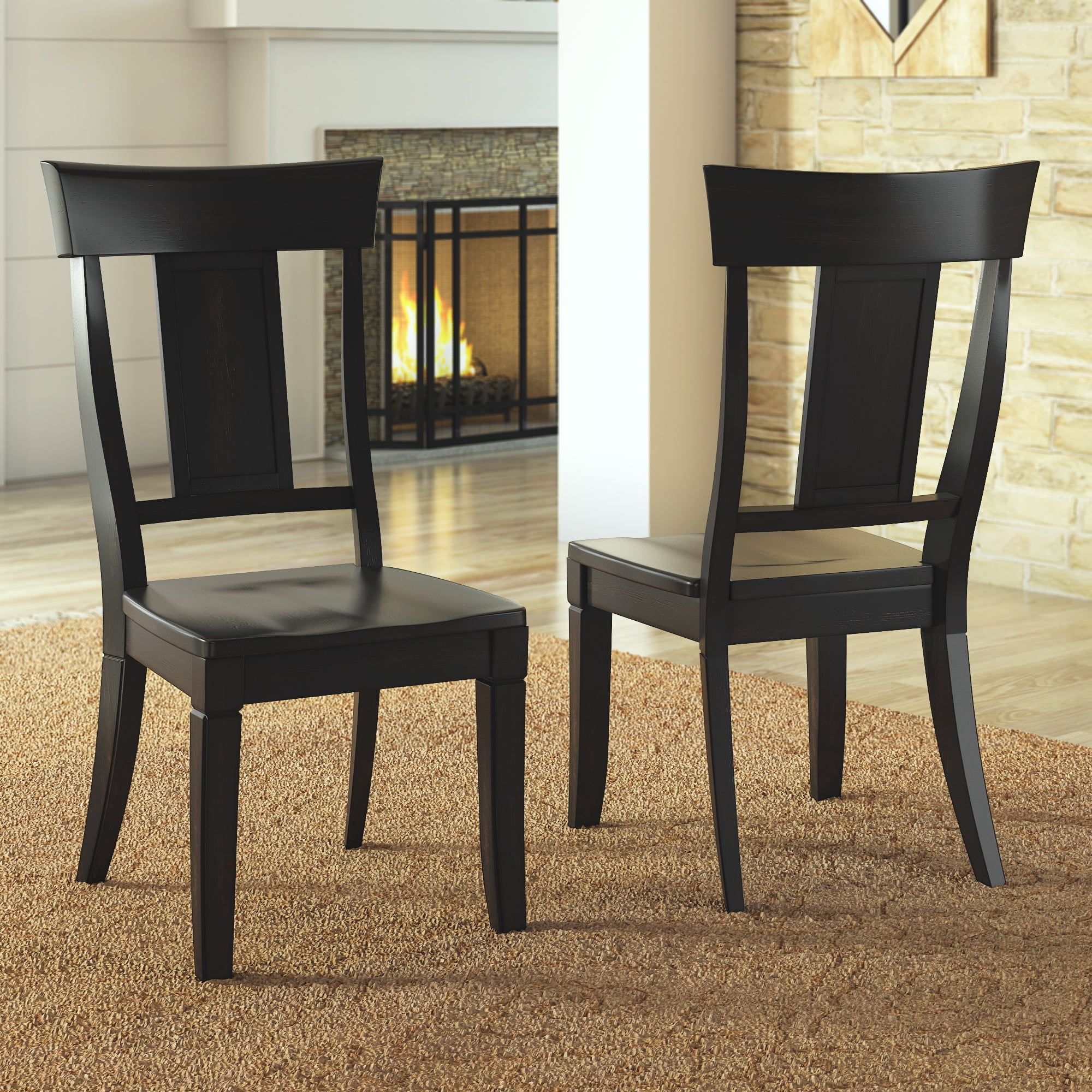 Weston Home Farmhouse Wood Dining Chair with Panel Back, Set of 2