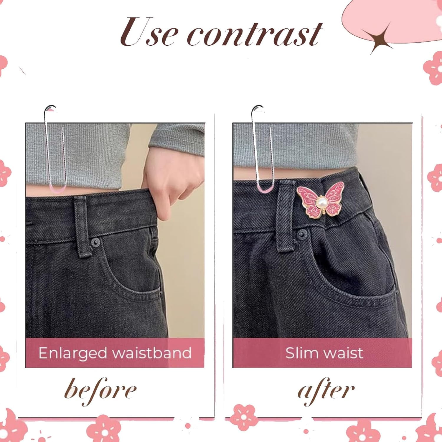 Detachable Butterfly Clips, 2-Pack Detachable ButterflyClips, Butterfly Buckle Clasp, ButterflyWaist Cinching Button, Reusable PantWaist Tightener, Buttons Pins for Loose Jeans