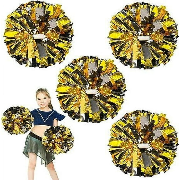 Metallic Cheerleading Pom Poms, 4Pcs Cheerleaders Cheer Pom Poms with Baton Handle, Cheering Squad Hand Flower