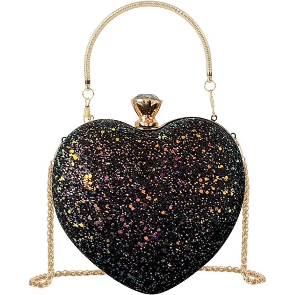 LinYooLi Women Mini Rhinestone Heart Shape Top-handle Bag Evening Handbag Clutch Chain Cross-body Bag
