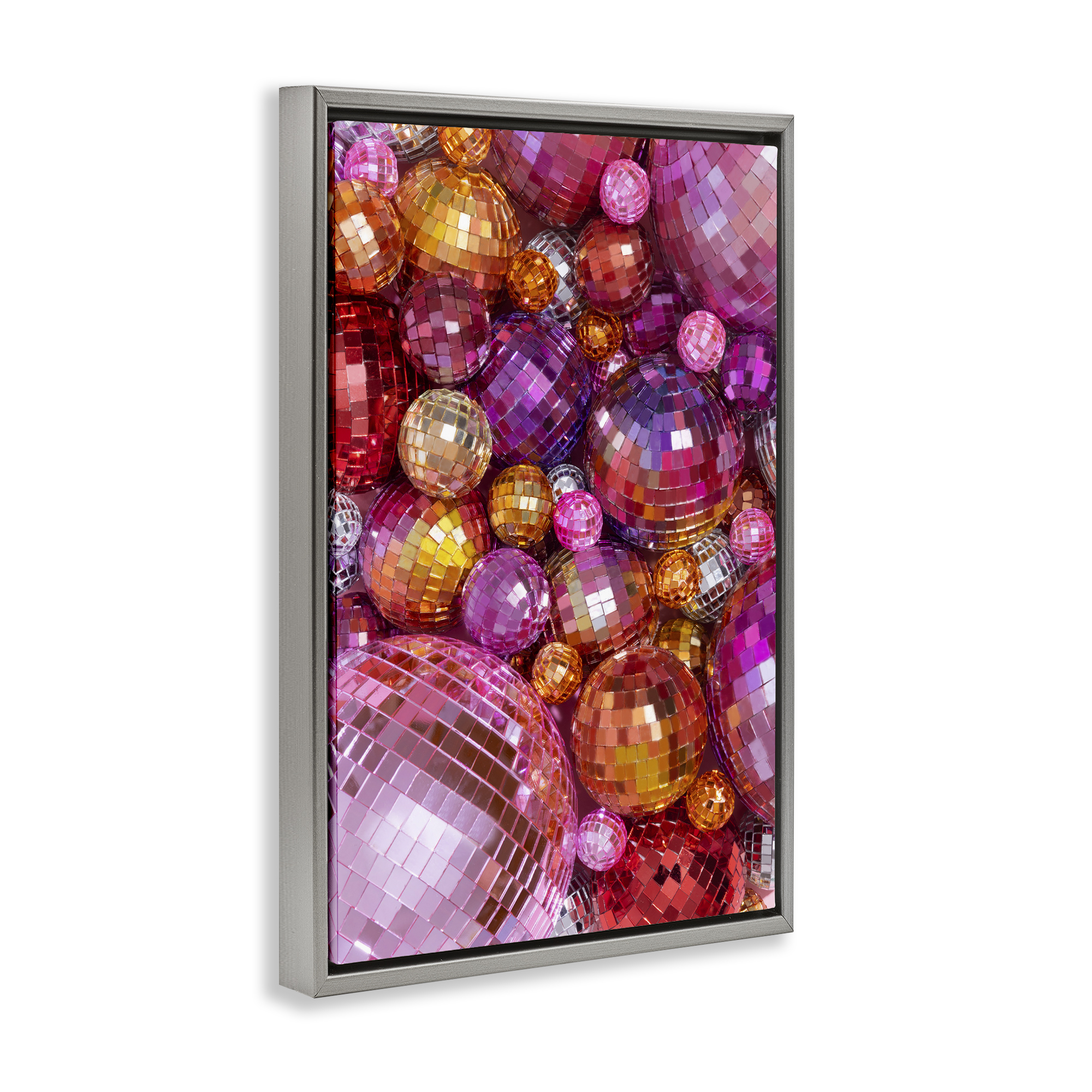 Stupell Industries Various Size Disco Balls Performing Arts Painting Gray Floater Framed Art Print Wall Art, 17 x 25