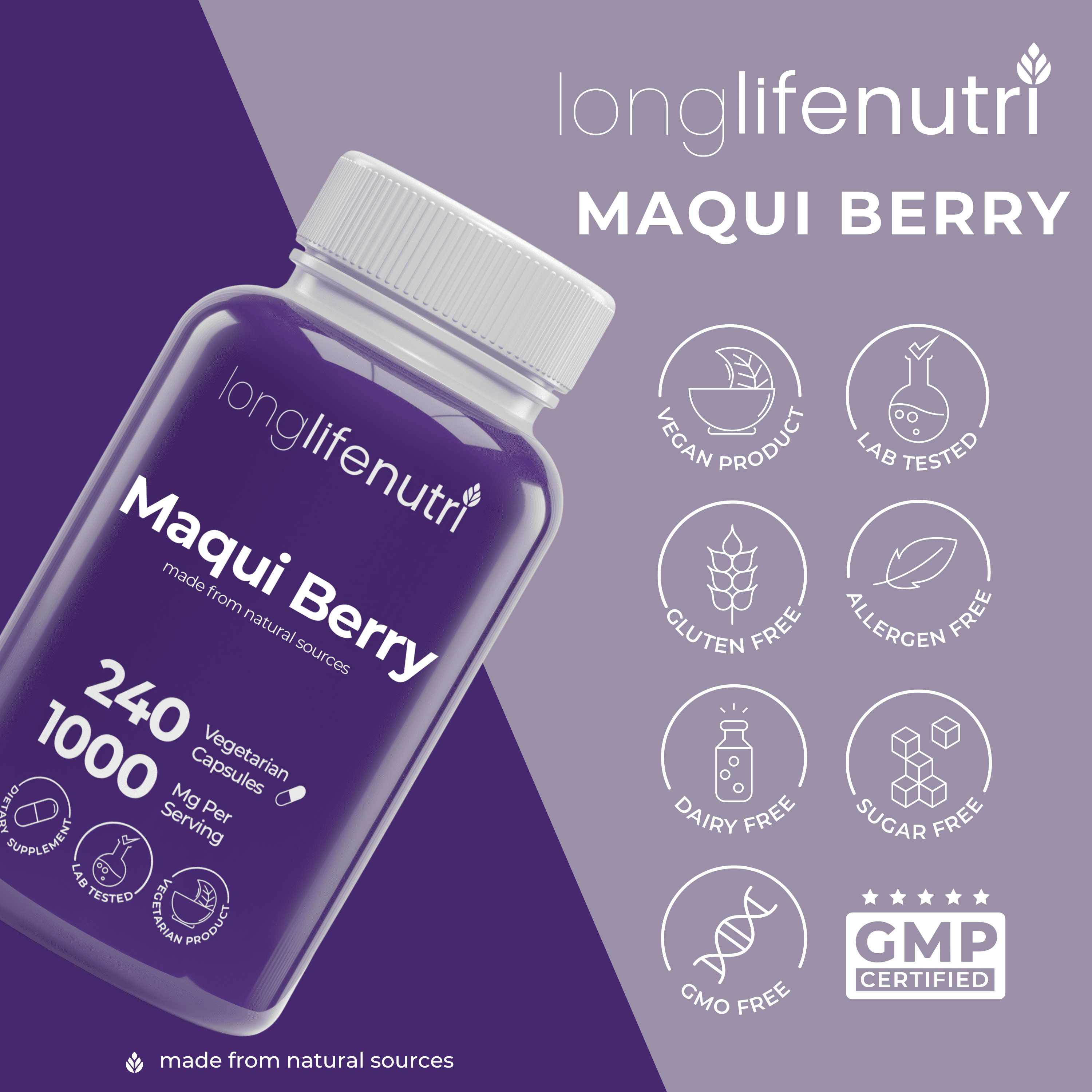 Maqui Berry 1000mg - 240 Vegetarian Capsules, High ORAC Superfood
