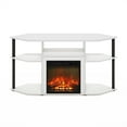 thumbnail image 3 of Furinno Jensen Open Storage Corner Fireplace TV Entertainment Center with Plastic Poles for TV up to 55 Inch, Solid White/Black, 3 of 6