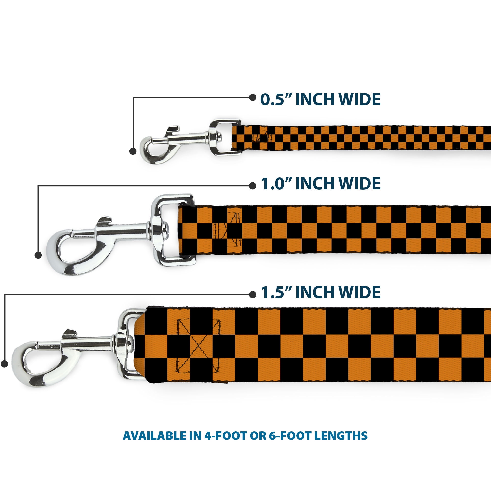 Buckle-Down Pet Leash, Dog Leash, Checker Black Neon Orange, 6 Feet Long 1.0 Inch Wide