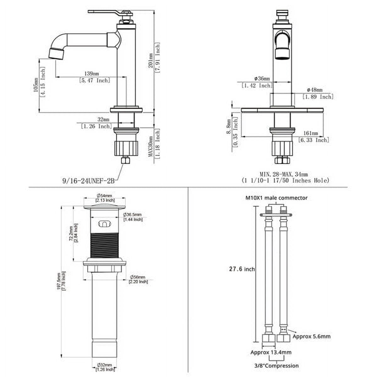 NEWATER Single-Hole Single-handle Bathroom Faucet with Drain Assembly, Brushed Nickel