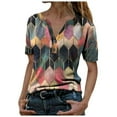 thumbnail image 1 of Mode Femmes Été Imprimé Manches Courtes Col en V T-Shirt Hauts T-Shirt pour Femmes, 1 of 3