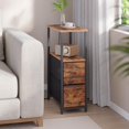 thumbnail image 2 of Small Narrow End Table with Charging Station, Set of 2, Side Table with Outlets, Nightstand with 2 Cloth Drawers, Couch Table, for Living Room, Bedroom, Bedside, Brown TB01BB055, 2 of 8