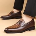 thumbnail image 2 of Men's Casual Summer Leather Shoes, Solid Color Business Formal Soft Sole Footwear, High-Quality Patent Leather, All-Day Comfort Brown,48, 2 of 9