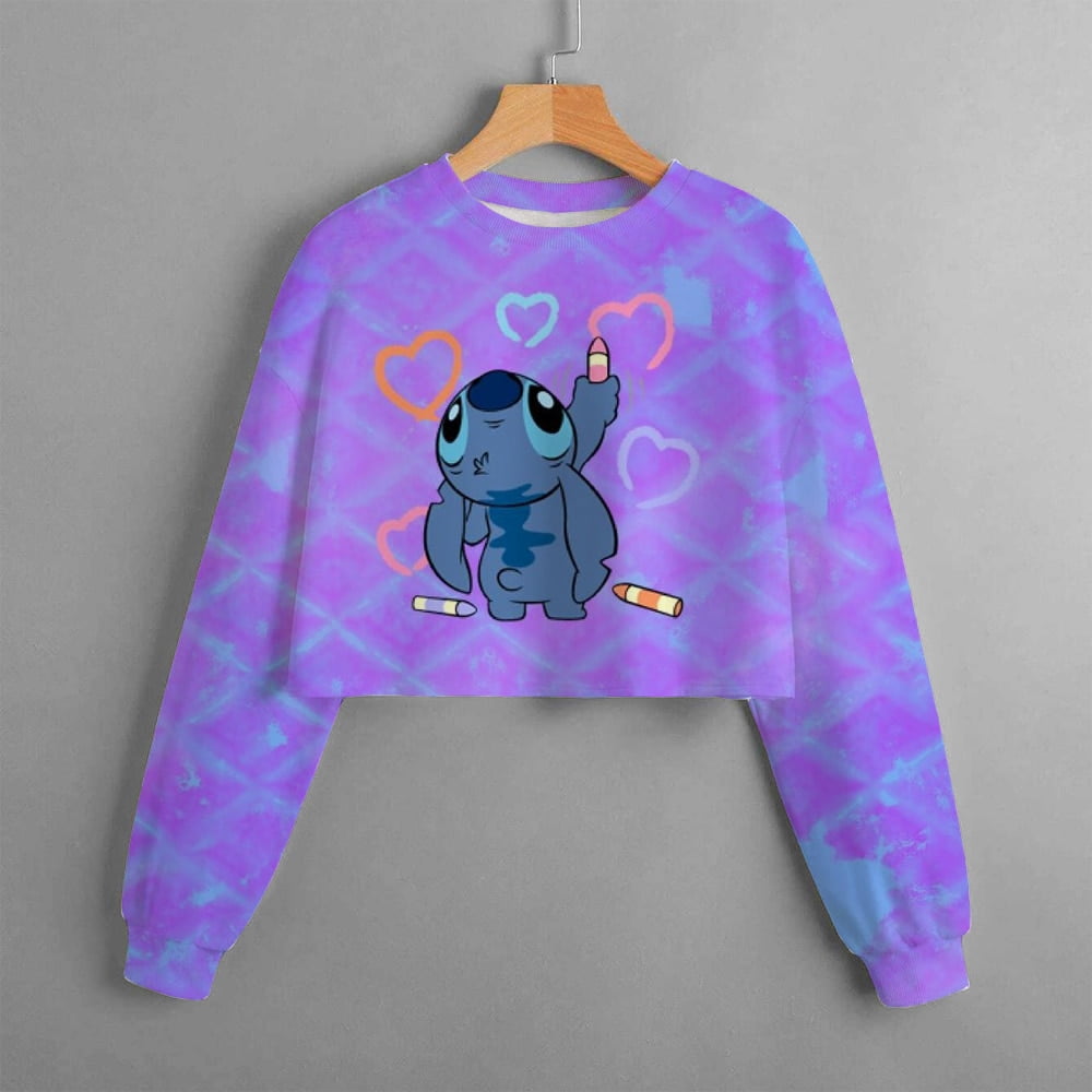 Autumn and winter new Disney Stitch girls short sweater printed hoodie casual cartoon children s clothing comfortable top Walmart