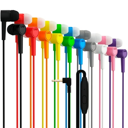 Maeline Bulk Wired Cord Stereo In-Ear Earbuds with Microphone with 3.5mm Audio Plug Compatible with Phones/Laptops/Computers/Tablets/MP3 for Children/School/Airplane Travel - 300 Pack Multi
