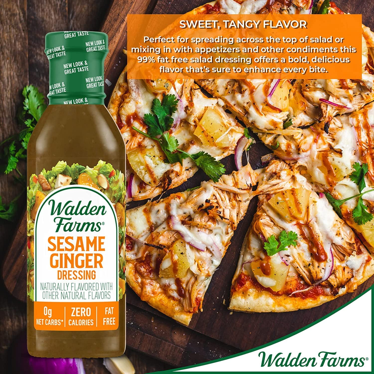 (6 pack) Walden Farms Sesame Ginger Dressing, 12 oz. Bottle, Fresh and Delicious Salad Topping, Sugar Free 0g Net Carbs Condiment, Sweet and Tangy