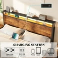 thumbnail image 6 of Merluxy King Floating Bed Frame with LED Lights, Industrial Platform Bed with Charging Station, 2 Levels Storage Headboard/Rustic Brown, 6 of 8