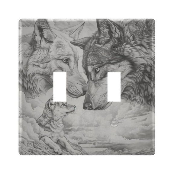2 Gang Light Switch Cover Plate Pencil Drawing Wolves Wall Plate Decorate Electrical Outlet Cover Plates 4.56”x4.48”