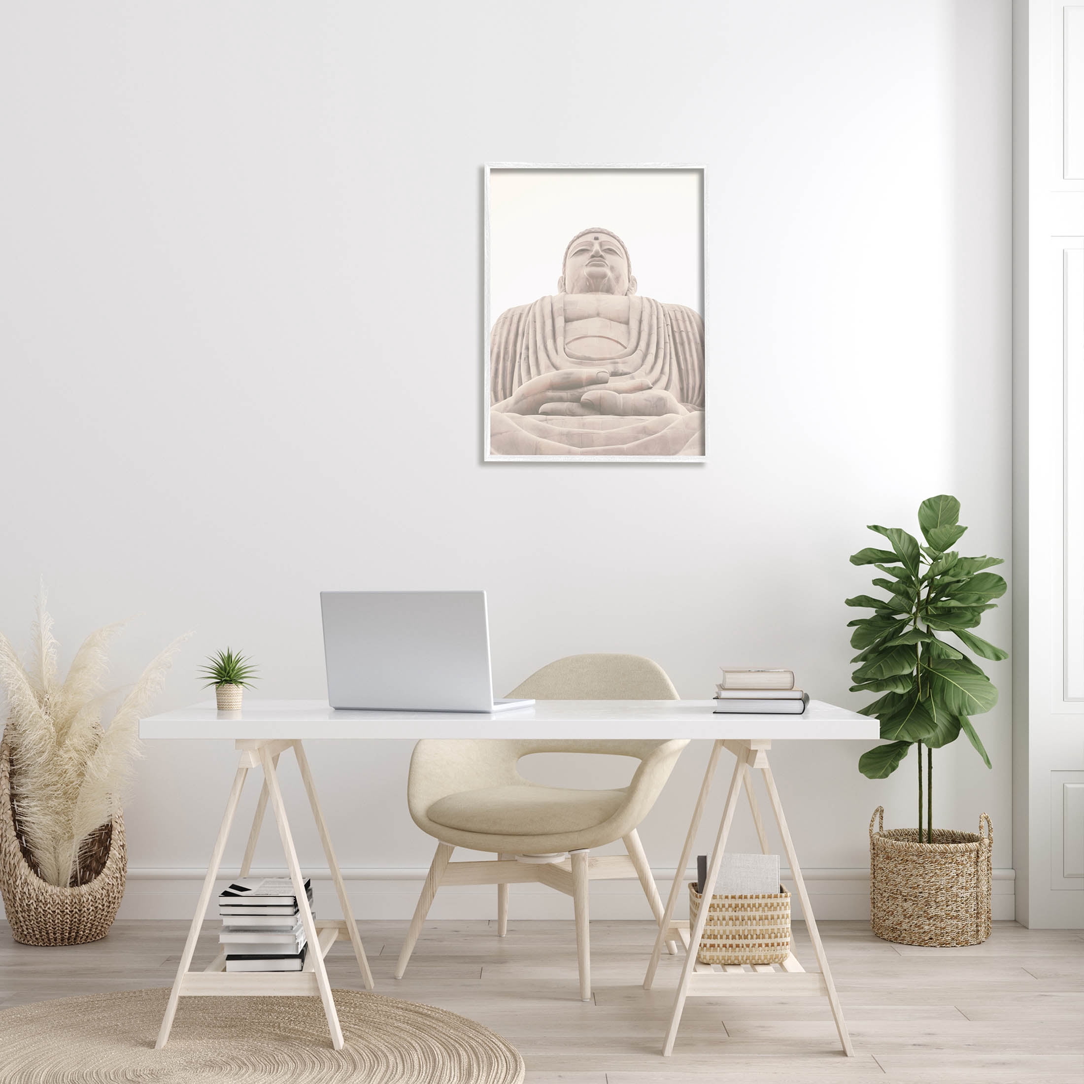 Spiritual Buddha Sacred Sculpture Religious Photograph White Framed Art Print Wall Art